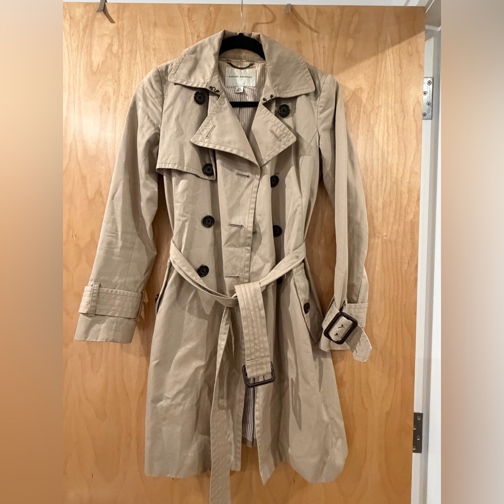 Banana Republic Khaki Double-Breasted Trench Coat